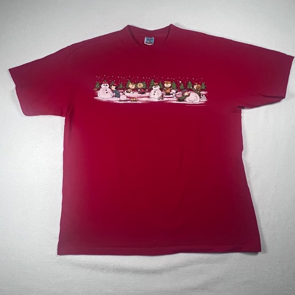 Vintage Peanuts Gang‎ Charlie Brown Christmas Red T-Shirt Graphic Tee XL - Picture 1 of 11